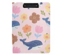 Foldable Clipboard Cute Cartoon Blue Whale Flowers A4 Clipboard Binderfolio Horizontal and Vertical Double Clips Office Clip Board with Cover