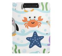 Foldable Clipboard Cute Cartoon Purple Animal sea Penguin A4 Clipboard with Binder Horizontal and Vertical Double Clips Office Clip Board with Cover