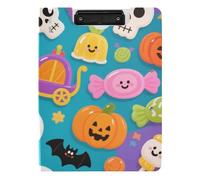 Foldable Clipboard Cute Yellow Pumpkin Skull for Halloween A4 Clipboard Clipfolio Double Metal Clips Pen Holder School Clip Board with Cover