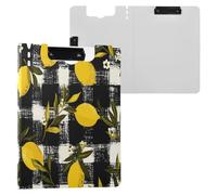 Foldable Clipboard Fall Lemon Plaid Gingham Black A4 Clipboard Binder Double Metal Clips Pen Holder School Clip Board with Hard Cover