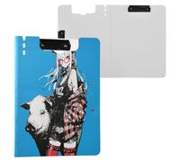 Foldable Clipboard Glory Blue Pig Anime A4 Clipboard Folio Double Metal Clips Pen Holder Nursing Clip Board with Cover