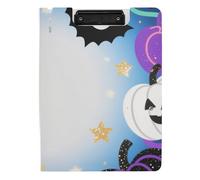 Foldable Clipboard Happy Halloween Dreamy Pumpkin Bat A4 Clipboard Folio Two Metal Clips Pen Holder Office Clip Board with Cover