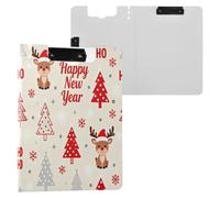 Foldable Clipboard Happy New Year Snowflake Deer Beige A4 Clipboard Padfolio Two Metal Clips Pen Holder Nursing Clip Board with Cover