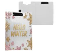 Foldable Clipboard Hello Winter Gold Pink White Snowflake A4 Clipboard Binder Double Metal Clips Pen Holder Nursing Clip Board with Cover