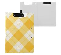 Foldable Clipboard Light Goldenrod Yellow Checks A4 Clipboard with Padfolio Double Metal Clips Pen Holder School Clip Board with Cover