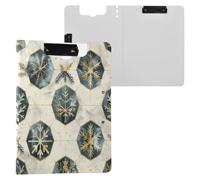 Foldable Clipboard Marble Snowflake Hexagon Pattern Gold Blue Beige A4 Clipboard with Padfolio Double Clips Pen Holder Office Clip Board with Hard Cover