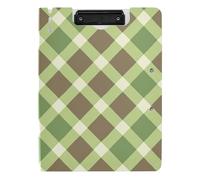 Foldable Clipboard Plaid Green Yellow White Brown A4 Clipboard with Padfolio Horizontal and Vertical Double Clips School Clip Board with Hard Cover