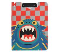 Foldable Clipboard Red and Gray Checkered Monster A4 Clipboard with Padfolio Double Clips Pen Holder School Clip Board with Cover