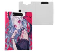 Foldable Clipboard Red Evil Anime Girl Halloween A4 Clipboard Binderfolio Double Clips Pen Holder School Clip Board with Hard Cover