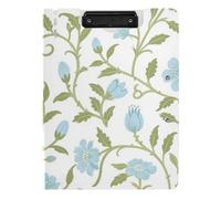 Foldable Clipboard Retro Light Blue Floral Pattern William Morris Style A4 Clipfolio Double Metal Clips Pen Holder Nursing Clip Board with Cover