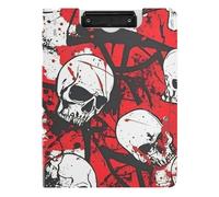 Foldable Clipboard Skull Red Terrible A4 Clipfolio Two Metal Clips Pen Holder Office Clip Board with Cover