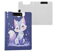Foldable Clipboard Sweet Lavender Fox A4 Clipboard with Padfolio Two Metal Clips Pen Holder School Clip Board with Cover