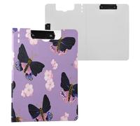Foldable Clipboard Ukiyo-e-Style Japanese Butterfly Purple A4 Clipboard Folio Binder Double Clips Pen Holder Office Clip Board with Cover