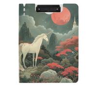 Foldable Clipboard Unicorns Chinese Painting Style A4 Clipboard Folio Horizontal and Vertical Double Clips Nursing Clip Board with Cover