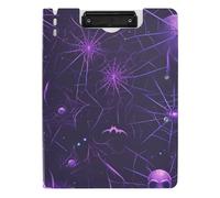Foldable Clipboard Vampire Spider Web Skull Purple A4 Clipboard Binderfolio Double Clips Pen Holder Nursing Clip Board with Cover