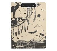 Foldable Clipboard Western Cowboy Dream Catchers Deer Skull A4 Clipboard Folio Binder Double Metal Clips Pen Holder Nursing Clip Board with Hard Cover