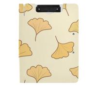 Foldable Clipboard with Storage Beige Cartoon Ginkgo Biloba Leaves A4 Clipboard Binder Double Clips Pen Holder Office Clip Board with Cover