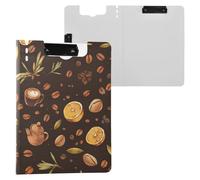 Foldable Clipboard with Storage Cartoon Coffee A4 Clipboard with Binder Horizontal and Vertical Double Clips Office Clip Board with Hard Cover