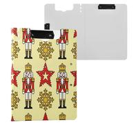 Foldable Clipboard with Storage Cartoon Nutcracker Soldiers Snowflake Yellow Red A4 Clipfolio Double Metal Clips Pen Holder School Clip Board with Hard Cover
