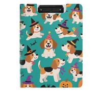 Foldable Clipboard with Storage Cute Brown Beagle Dog Pumpkin for Halloween A4 Clipboard Folio Double Clips Pen Holder School Clip Board with Cover