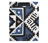 Foldable Clipboard with Storage Ethnic Style Abstract Pattern Navy Blue A4 Clipboard with Padfolio Double Clips Pen Holder Nursing Clip Board Cover