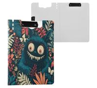 Foldable Clipboard with Storage Funny Jungle Monsters Blue A4 Clipboard Folio Double Metal Clips Pen Holder Nursing Clip Board with Cover