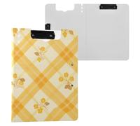 Foldable Clipboard with Storage Light Yellow Flowers Buffalo Checks A4 Clipfolio Double Clips Pen Holder Office Clip Board with Hard Cover