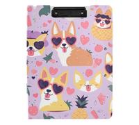 Foldable Clipboard with Storage Lovely Cute Dogs Valentine's Day A4 Clipboard Folio Horizontal and Vertical Double Clips School Clip Board with Hard Cover