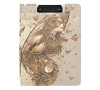 Foldable Clipboard with Storage Mechanical Or Cyber-Style Butterfly Music Notes Rose Gold A4 Clipboard Binderfolio Double Clips Pen Holder School Clip Board with Cover
