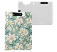 Foldable Clipboard with Storage Retro Lilies Pale Green A4 Clipboard Clipfolio Horizontal and Vertical Double Clips Nursing Clip Board with Cover