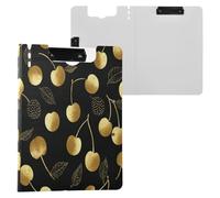 Foldable Clipboard with Storage Trendy Style Cherry Gold and Black A4 Clipboard with Padfolio Double Clips Pen Holder Nursing Clip Board Cover