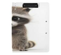 Foldable Clipboards A4 Clipboard Binderfolio Double Clips Pen Holder Office Clip Board with Cover Cartoon Funny Raccoon Sorrow