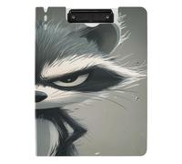 Foldable Clipboards A4 Clipboard Folio Binder Double Metal Clips Pen Holder Nursing Clip Board with Cover Cartoon Funny Raccoon Anger