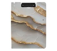 Foldable Clipboards A4 Clipboard with Binder Double Clips Pen Holder Office Clip Board with Cover Marble Neutral White