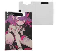Foldable Clipboards Anime Cartoon Evil Girl A4 Clipboard Padfolio Double Clips Pen Holder School Clip Board with Cover