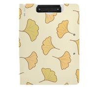 Foldable Clipboards Beige Cartoon Ginkgo Biloba Leaves A4 Clipfolio Double Clips Pen Holder Nursing Clip Board with Hard Cover