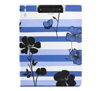 Foldable Clipboards Black Flowers Royal Blue Striped A4 Clipboard with Binder Double Clips Pen Holder Nursing Clip Board with Hard Cover