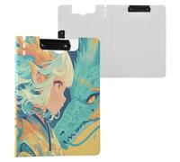 Foldable Clipboards Cartoon Dragon Turquoise A4 Clipboard Padfolio Double Clips Pen Holder Office Clip Board with Hard Cover