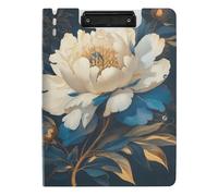 Foldable Clipboards Chinese Style Blue White Peony Flower Golden Details A4 Clipboard Folio Binder Double Clips Pen Holder Nursing Clip Board with Cover