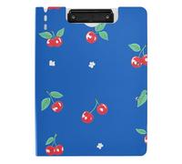 Foldable Clipboards Cute Cherry Fruit Royal Blue A4 Clipboard Clipfolio Horizontal and Vertical Double Clips Office Clip Board with Cover