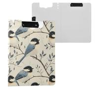Foldable Clipboards Cute Little Birds A4 Clipfolio Two Metal Clips Pen Holder School Clip Board with Hard Cover