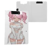 Foldable Clipboards Cute Lovely Anime Doll A4 Clipboard Folio Double Metal Clips Pen Holder Office Clip Board with Cover