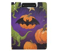 Foldable Clipboards Orange Evil Halloween Dinosaur A4 Clipboard Binderfolio Double Metal Clips Pen Holder Office Clip Board with Cover