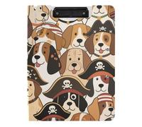 Foldable Clipboards Retro Cartoon Pirates Dog A4 Clipboard Clipfolio Two Metal Clips Pen Holder School Clip Board with Cover
