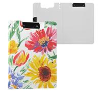 Foldable Clipboards Yellow Sunflowers Red Tulips A4 Clipboard Folio Horizontal and Vertical Double Clips Office Clip Board with Hard Cover