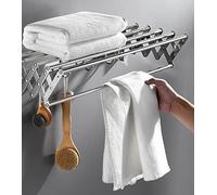 Foldable Clothes Airer Wall Mounted Clothes Rail Retractable Towel Holder Bathroom Towel Rack Extendable Clothes Drying Rack Indoor Solid Hooks (Color : Silver, Size : 60cm)