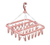 Foldable Clothes Drying Hanger, Sock Drying Rack with 32 Clips, Multi-Functional Windproof Underwear Hanger for Sock, Hat, Scraft, Lingerie, Towel, Pink