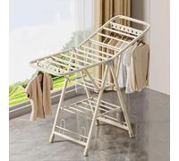 Foldable Clothes Drying Rack, Space-Saving Laundry Rack with Adjustable Wings, High Hanger, Shoe Rack, and Wheels, 1.7m Three Layers