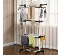 HOMCOM Foldable Clothes Drying Rack Steel Garment Dryer Casters Black