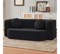 Foldable Compression Sofa Bed - Modular Woven Fabric Couch for Small Spaces Sectional Sleeper Loveseat Compact Design for Living Room - 150cm/59.1in Black
